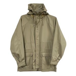 London Towne Women’s Vintage Jacket Size M Tan Hooded Full Zipper Flannel Cinch